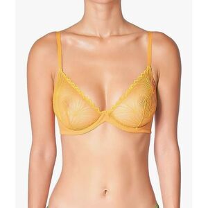 Huit Paris Bra Underwire Gold Lace Plunge Sexy Sz 34C